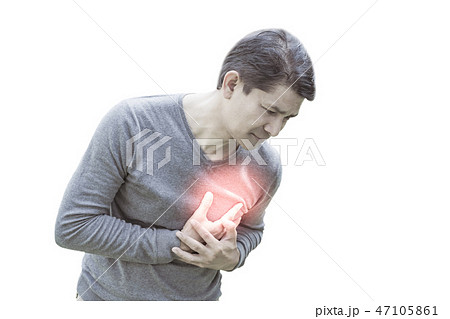 Man with chest pain suffering from heart attack 47105861