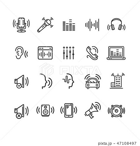 Sound Wave Signs Black Thin Line Icon Set. Vector Sound Wave Signs Black Thin Line Icon Set. Vector 47108497
