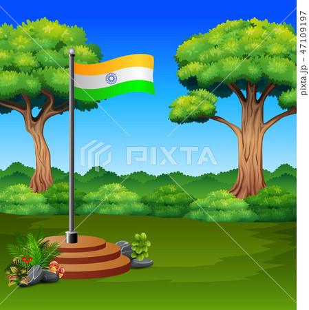 Cartoon Flag of India in a green nature 47109197
