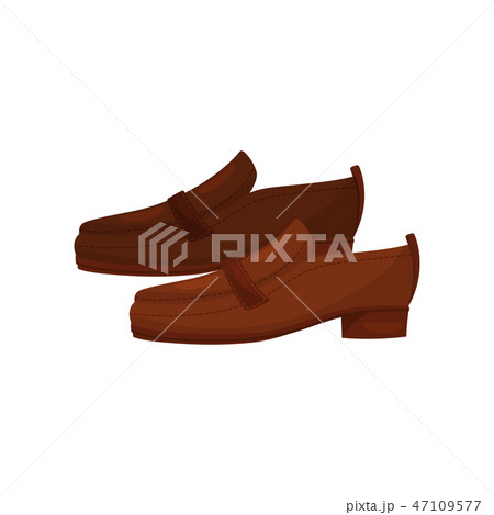 Brown leather men loafers, side view. Casual men shoes. Stylish male footwear. Flat vector icon 47109577
