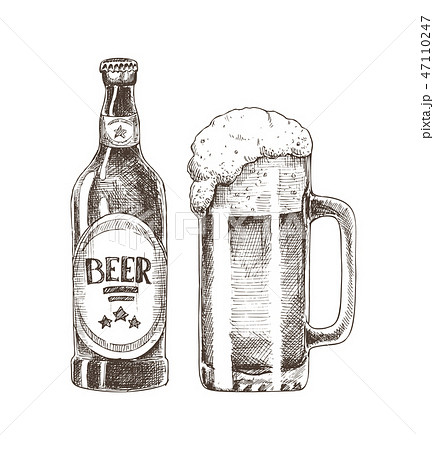 Beer Bottle and Glass Cup Vector Illustration Beer Bottle and Glass Cup Vector Illustration 47110247