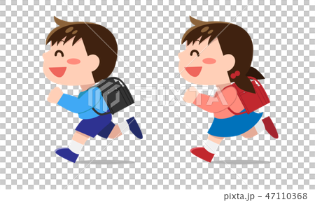 走る小学生の男の子 女の子のイラスト素材