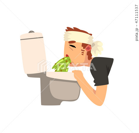 Sick man vomiting into the toilet bowl vector Illustration Sick man vomiting into the toilet bowl vector Illustration 47111537