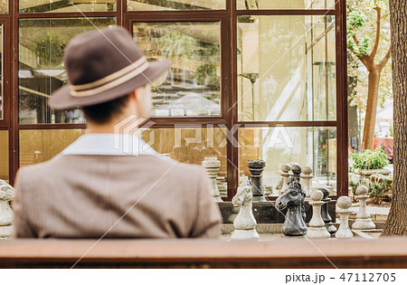 chess player vintage costume hat thinking figure chess player vintage costume hat thinking figure 47112705