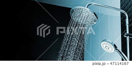 Close up of Water flowing from shower   47114167