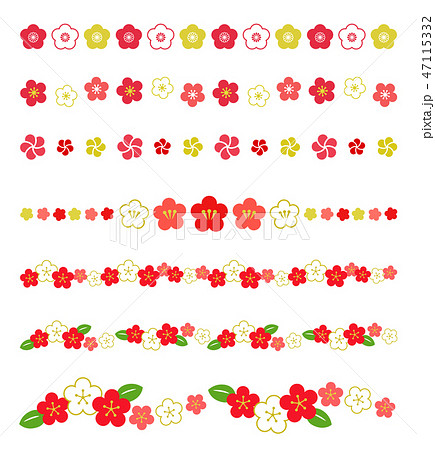 梅の花 装飾ラインセットのイラスト素材