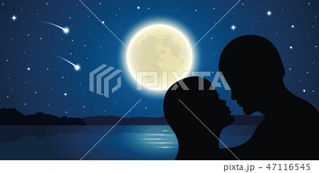 romantic kiss by the lake full moon and falling stars romantic kiss by the lake full moon and falling stars 47116545