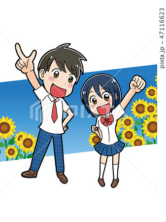 学生のイラスト素材 男女セット 夏服のイラスト素材 学生のイラスト素材 男女セット 夏服のイラスト素材