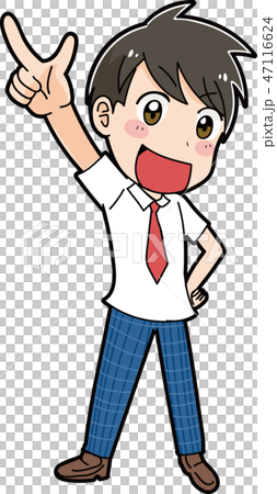 指差しをする男子学生のイラスト 夏服 指差しをする男子学生のイラスト 夏服 47116624