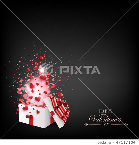 Composition with the silhouette of a white box with a bow and a silhouette of hearts. 47117104