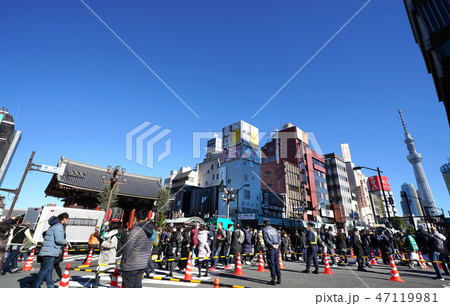 日本の東京都市景観 浅草寺などを望む(歩行者天国)。平成最後のお正月=平成31年1月2日撮影 日本の東京都市景観 浅草寺などを望む(歩行者天国)。平成最後のお正月=平成31年1月2日撮影 47119981