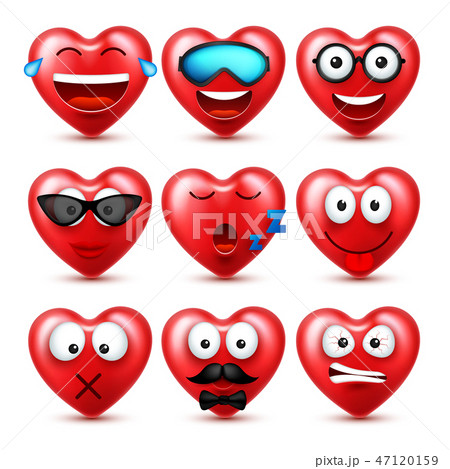 Heart Smiley Emoji Vector Set For Valentines Day. Funny Red Face With Expressions And Emotions. Love 47120159