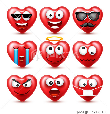 Heart Smiley Emoji Vector Set For Valentines Day. Funny Red Face With Expressions And Emotions. Love 47120160