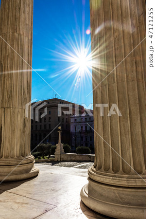 Classical marble pillars detail of a building 47121255