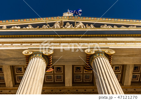 Classical marble pillars detail of a building 47121270