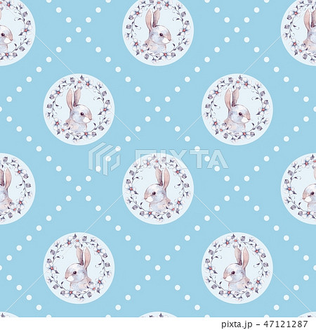 White rabbit and flowers. Seamless pattern White rabbit and flowers. Seamless pattern 47121287