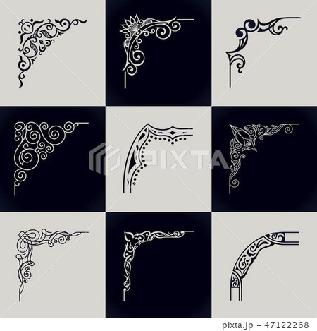 Unique retro corner for frames set. Vintage vector patterns for invitations and royal certificates 47122268