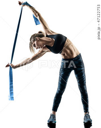 woman pilates fitness elastic resistant band exercises silhouett woman pilates fitness elastic resistant band exercises silhouett 47122753