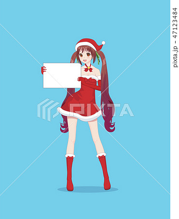 Japanese Asian woman holding white big sign board 47123484
