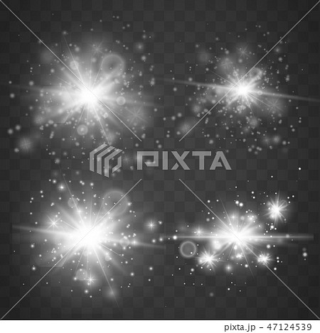 Set of Glowing Light Stars with Sparkles.  47124539