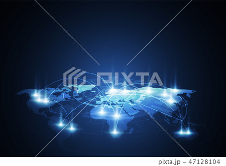 Global network connection. World map point Global network connection. World map point 47128104