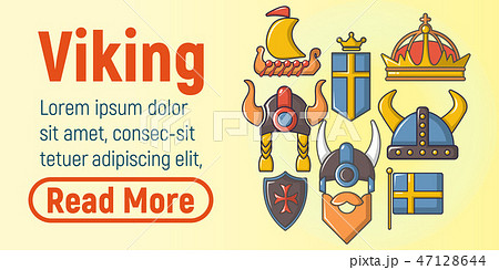 Viking concept banner, cartoon style 47128644