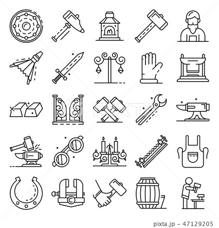 Anvil icon set, outline style Anvil icon set, outline style 47129205