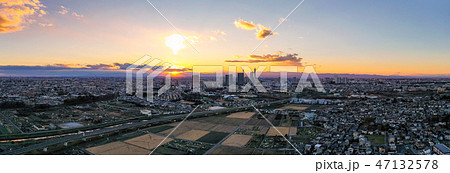空撮パノラマ　さいたま新都心と見沼田んぼ 47132578