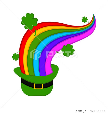 Traditional irish hat with a rainbow and clovers Traditional irish hat with a rainbow and clovers 47135367