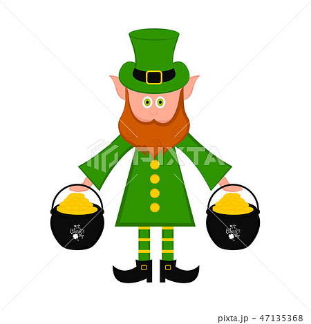 Irish elf with a gold coins pots Irish elf with a gold coins pots 47135368
