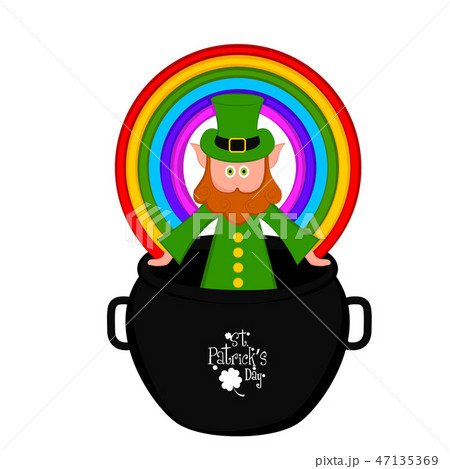 Irish elf in a pot with a rainbow Irish elf in a pot with a rainbow 47135369