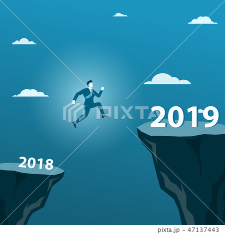 Businessman Jumping from 2018 to 2019. 47137443