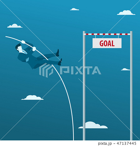 Businessman Doing Pole Vaulting to the High Target 47137445