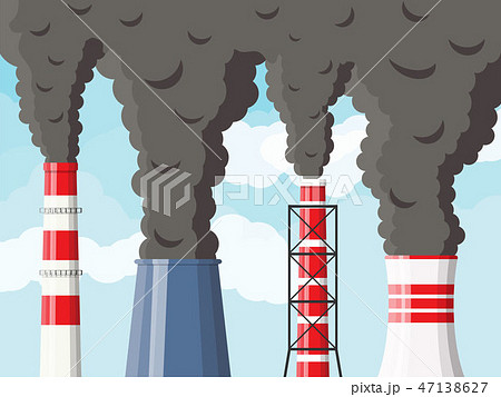 Smoking factory pipes against clear sky with cloud Smoking factory pipes against clear sky with cloud 47138627