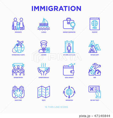 Immigration thin line icons set 47140844