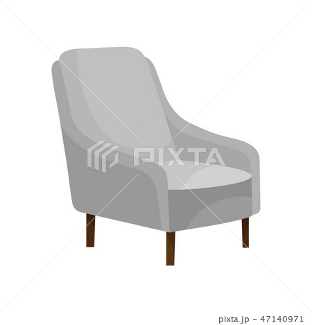 Comfortable armchair with soft gray upholstery and wooden legs. Modern furniture for living room 47140971
