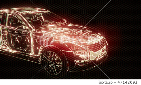 Holographic animation of 3D wireframe car  47142093