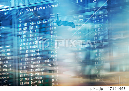 Flights information departures board in airport terminal. Flights information departures board in airport terminal. 47144463