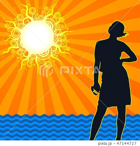 Silhouetted Woman with Retro Background 47144727