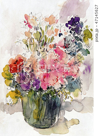 生け花 薔薇 水彩画 盛り花のイラスト素材