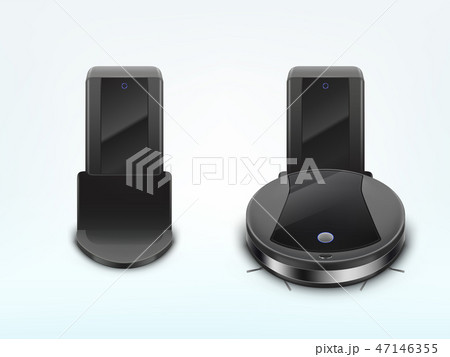Robot vacuum cleaner on docking station vector 47146355
