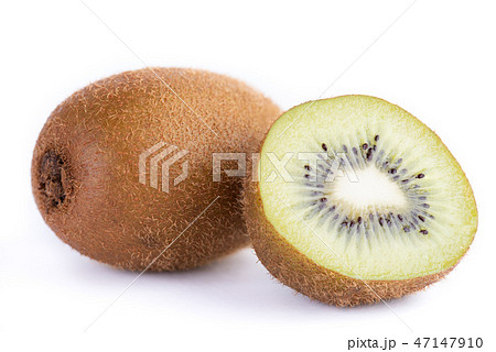 Kiwi fruit whole and half on white background. 47147910