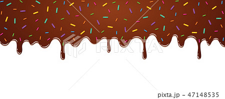 sweet melting chocolate icing with colorful sprinkles on white 47148535
