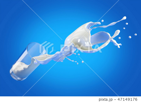 Glass of milk spilling in the air with big splash. Glass of milk spilling in the air with big splash. 47149176