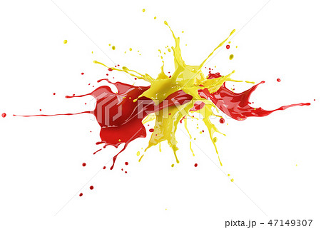 Red and yellow paint splash explosion in the air. 47149307