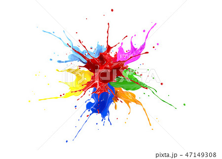Multicolored paint splash explosion on white. 47149308