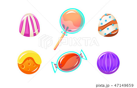 Colorful glossy candies set, sweets of different shapes, user interface assets for mobile apps or 47149659
