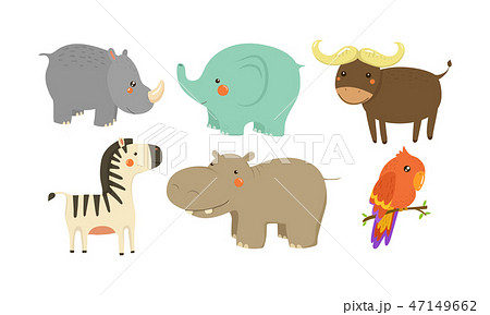 Set of African animals. Adorable cartoon characters. Wildlife theme. Flat vector elements for 47149662