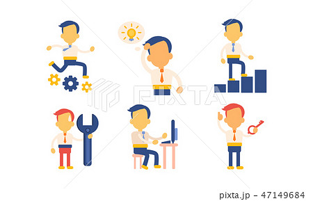 Flat Vector Set Of Icons With Businessman In のイラスト素材