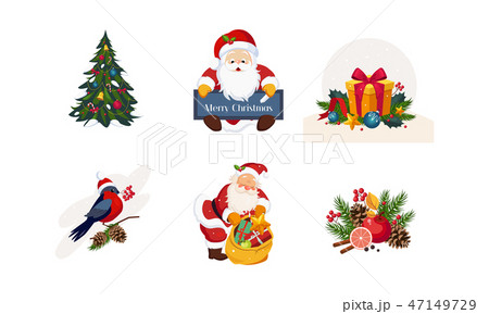Collection of Christmas objects, New Year holiday decoration elements vector Illustration 47149729